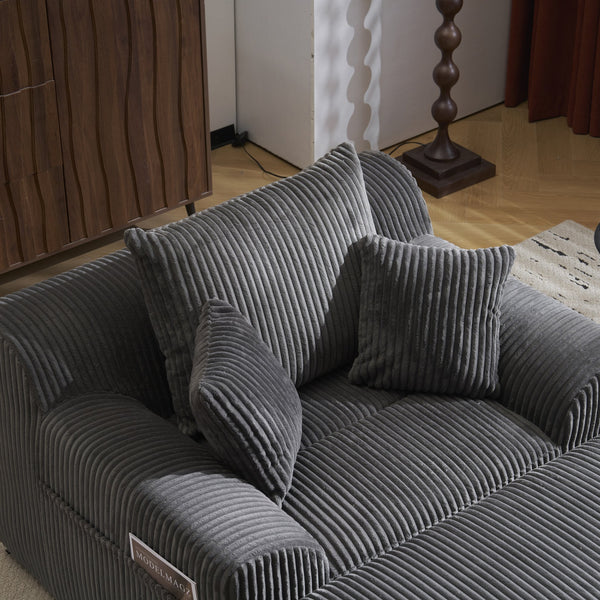 English Elm Oversized corduroy chaise lounge with ottoman, plush boneless sofa, ergonomic pillows for relaxing comfort Grey W1901P278403