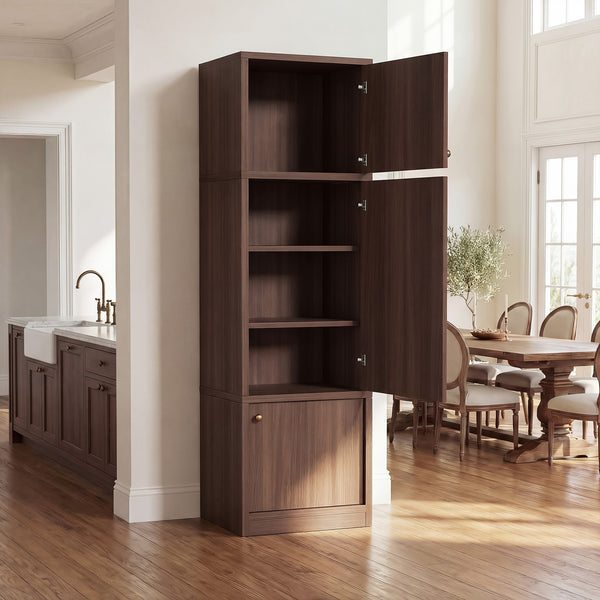 English Elm Tall Slim Freestanding Pantry Cabinet with Adjustable Shelves and Drawer for Small Spaces Walnut B2764P483842