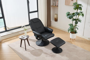 English Elm 011-Massage Recliner Chair with Ottoman, 360° Swivel PU Leather, 5-Point Vibration Massage, Heated Seat, 140° Backrest Comfort Black W2636P262429