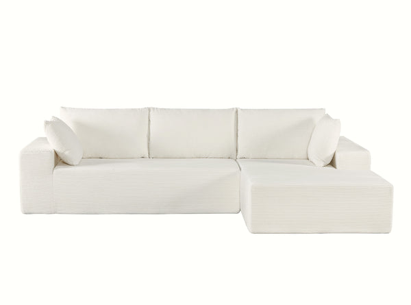 English Elm Cozyform Convertible Sectional Sofa – Plush Ivory Corduroy Couch With Sleeper Functionality, No Assembly! B2735P359716