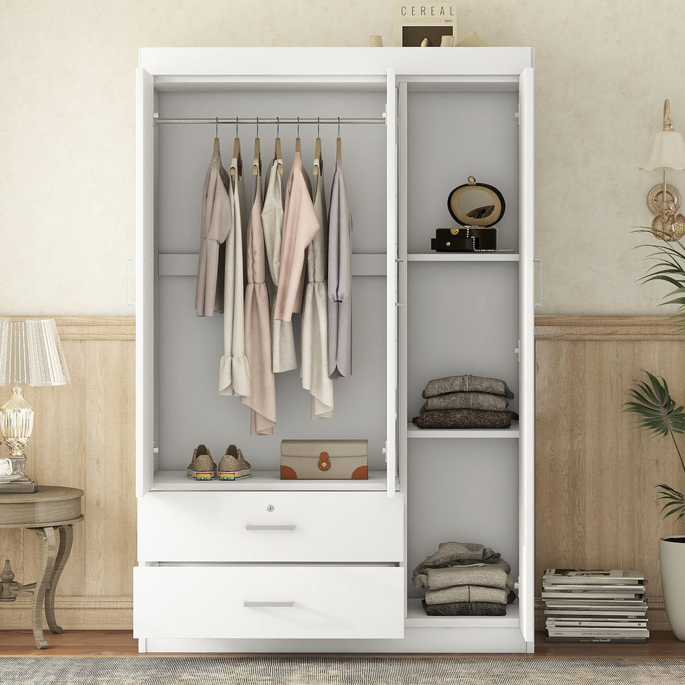 English Elm 3-door Wardrobe with Full Length Mirror Lockable Drawer and Bedroom Shelf Storage White LP006601AAK