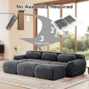 English Elm 3-seater Curved Modular Sectional Plush Upholstered Sofa with Linkable Ottoman for Living Rooms Dark Grey W714S01552