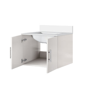 English Elm Glossy White Bath Vanity 24" W X 22" D With Durable White Quartz Top For Modern Bathroom Elegance B2731P258569