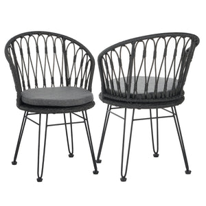 English Elm Christopher Knight Home® - TAVON Woven Rattan Dining Chairs (2-Pack) with Gray Cushions, Sturdy Iron Frame, 300 lb Capacity N762P240772E