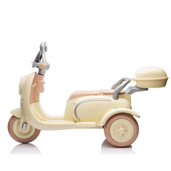 English Elm 12v Dual Motor Two Seater Kids Electric Ride on Motorcycle with Bluetooth Led and Trunk Beige W1578P268011