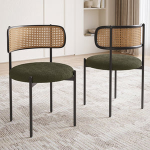 English Elm Modern Upholstered Dining Chairs Set Of 2 - Stylish Rattan Back Accent Seating With Metal Legs T3623P371956