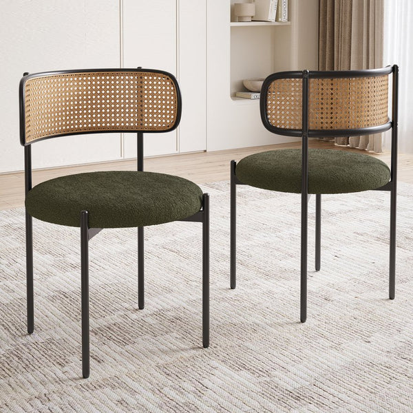 English Elm Modern Upholstered Dining Chairs Set Of 2 - Stylish Rattan Back Accent Seating With Metal Legs T3623P371956