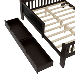 English Elm Full Solid Wood Platform Bed with Chalkboard Headboard, Storage Drawers & Shelves, Kid-Friendly White Espresso W1580P362709