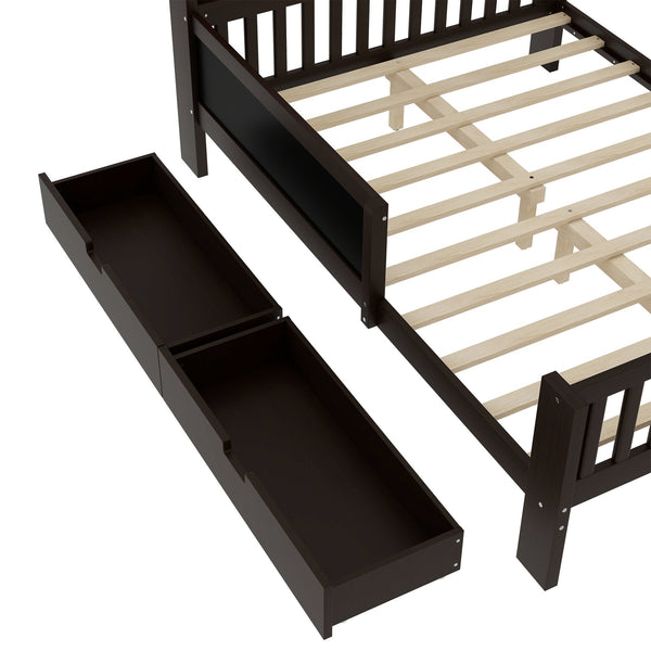 English Elm Full Solid Wood Platform Bed with Chalkboard Headboard, Storage Drawers & Shelves, Kid-Friendly White Espresso W1580P362709