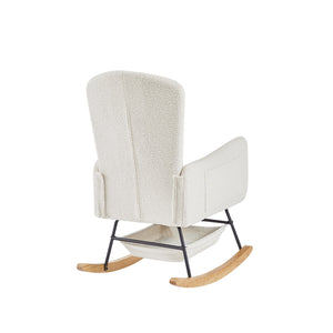 English Elm Beige Plush Teddy Fabric Rocking Chair High Back Armchair for Nursery or Reading Nook Beige W3985P386790