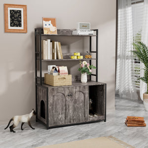 English Elm Large Cat Litter Box Enclosure with Shelf Storage, Dual Magnetic Doors, Sturdy MDF Wood Cabin with Scratch Pad and Hidden Washroom for Indoor Cats W578P303859