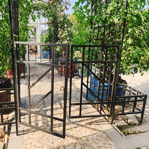 English Elm Metal Garden Arch Gate with Planters Powder Coated Steel Climbing Rose Trellis Outdoor W1586P278425