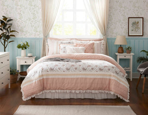 English Elm 9 Piece Cotton Percale Comforter Set – Blush Queen Stylish Shabby-Chic Bedding With Decorative Pillows B03597157