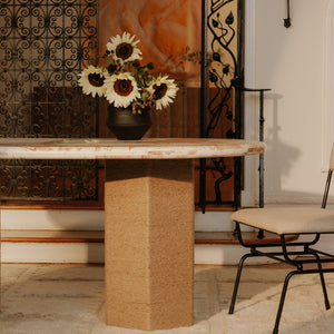 English Elm Sartoria Oval Breccia Marble Dining Table with Jute Wrapped Mango Wood Base B2769S00004