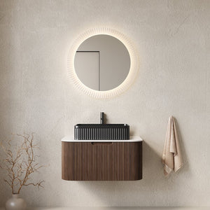 English Elm Muri Floating Bathroom Vanity Plywood Cabinet Sintered Stone Top Oak Drawer Black,Walnut W2615S00190