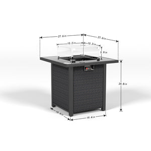 English Elm 28 28 Inch Propane Fire Pit Table with 50,000 BTU Stainless Burner, Rattan Look, Tempered Glass Top & Windscreen Coffee W861P211850