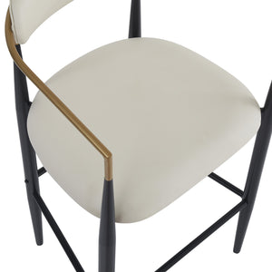 English Elm Christopher Knight Home® - Barstools Set Of 2 - Modern Upholstered Kitchen Stools With Back, Beige Faux Leather & Black Legs N779P248198P