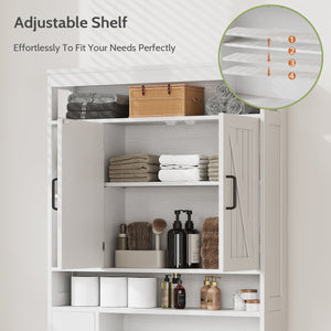 English Elm Vividwood Farmhouse Bathroom Tower Cabinet Sliding Barn Doors Six Shelves White T5618P505967