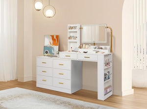 English Elm Modern 3-Column 8-Drawer Dresser White — Sleek Waterproof Finish, Spacious Storage & Durable Build W1785P239197