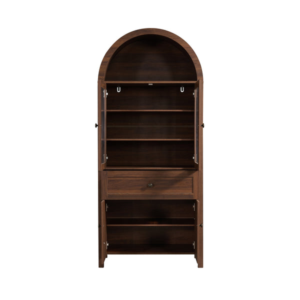 English Elm Dome Top Apothecary Cabinet Antique Inspired Tall Storage with Arched Silhouette Walnut,Walnut Brown W1785S00001