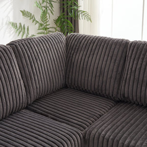 English Elm 110-Inch Oversized Corduroy Corner Sofa with Storage, USB & Cup Holders, Deep Plush Seating Comfort DARK GREY W834S00285