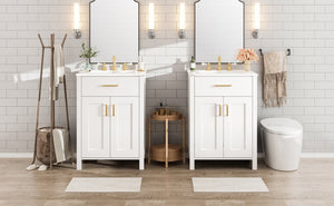 English Elm Modern 48 Inch Freestanding Bathroom Vanity Dual Ceramic Sinks Soft Close Gold Handles White N729P000008K