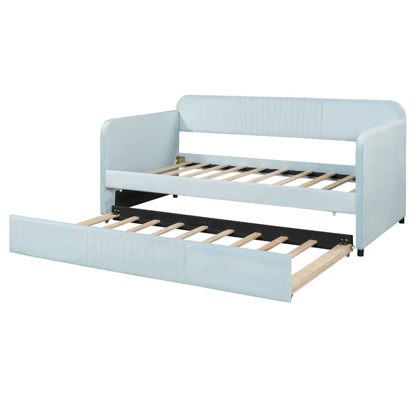 English Elm Upholstered Velvet Twin Daybed with Pull Out Trundle Sofa for Guest or Kids Room LP100127AAC