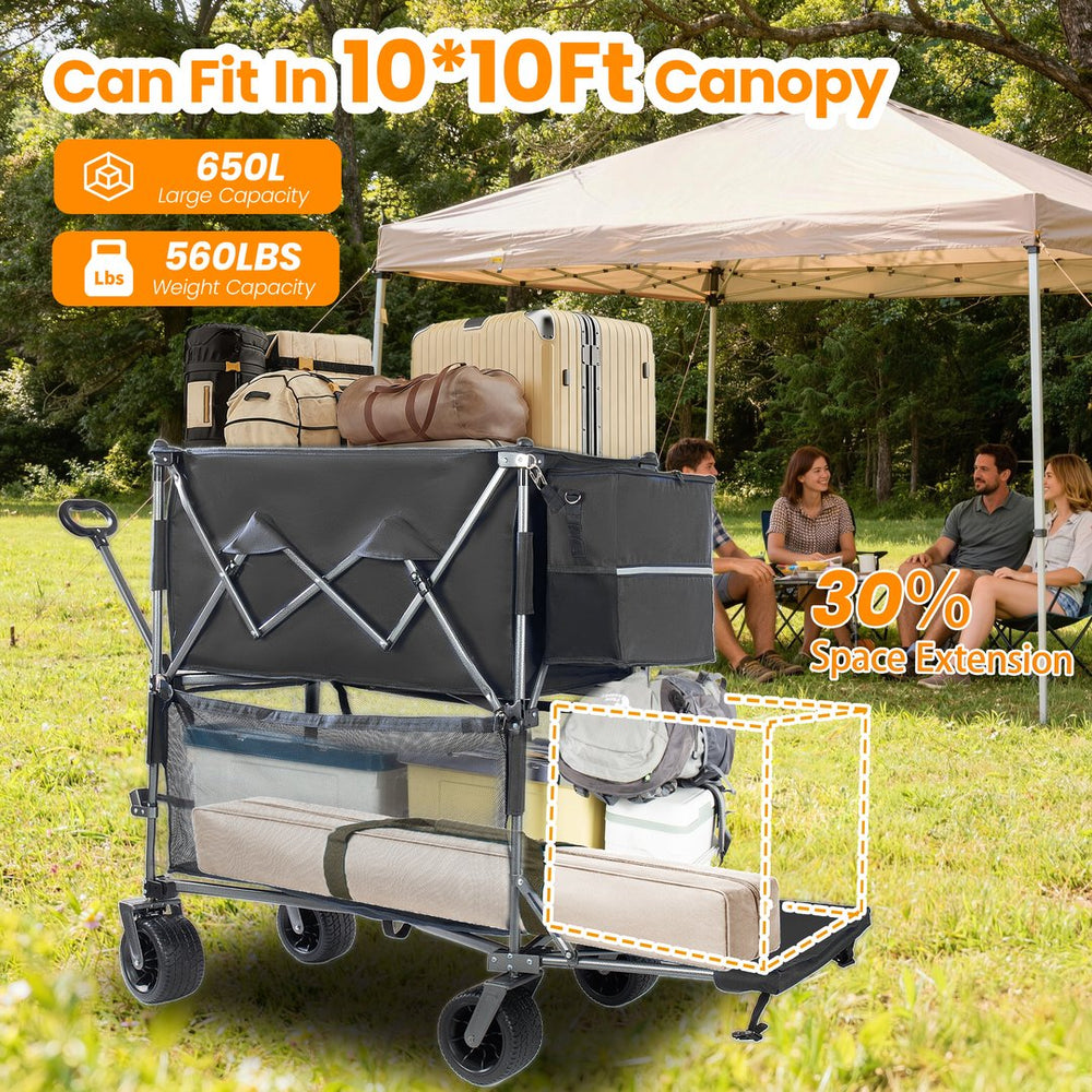 English Elm 55" Double Decker Collapsible Wagon 560lb Capacity Alloy Steel Frame All-terrain Wheels Black W2932P405185