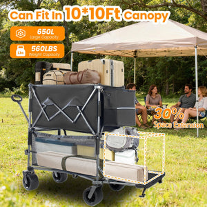 English Elm 55" Double Decker Collapsible Wagon 560lb Capacity Alloy Steel Frame All-terrain Wheels Black W2932P405185