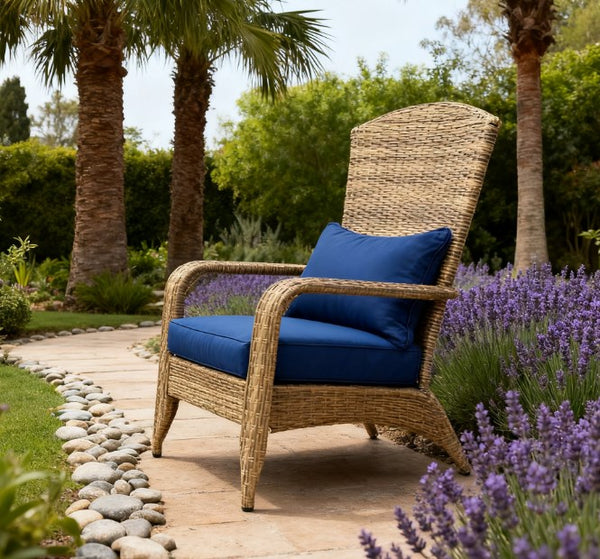English Elm Soft Cushioned Wicker Adirondack Patio Chair with Tall Curved Back and Wide Armrests T3971P417344