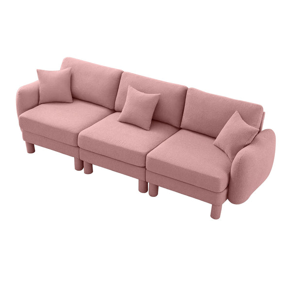 English Elm Boucle 3-Seater Sofa Couch - Elegant Shell-Shaped Armrests, Plush Comfort, Chic Pink Design For Living Spaces W3041S00292