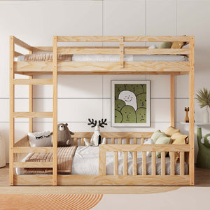 English Elm Full Full over Full Wood Bunk Bed with Ladder & Guardrails, Space-Saving Pine Frame for Kids Rooms Natural N7090002223D