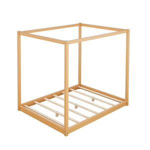 English Elm Queen Canopy Platform Bed with Sturdy Support Legs, Pine/MDF Frame, Slatted Ventilated Base, 550lb Capacity Natural WF293232AAM