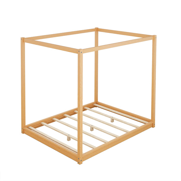 English Elm Queen Canopy Platform Bed with Sturdy Support Legs, Pine/MDF Frame, Slatted Ventilated Base, 550lb Capacity Natural WF293232AAM