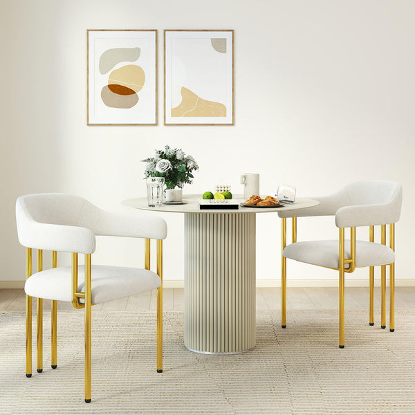 English Elm Dining Chair with Gold Tone Steel Legs Upholstered in Textured Fabric for Modern Homes Beige W1567P343998
