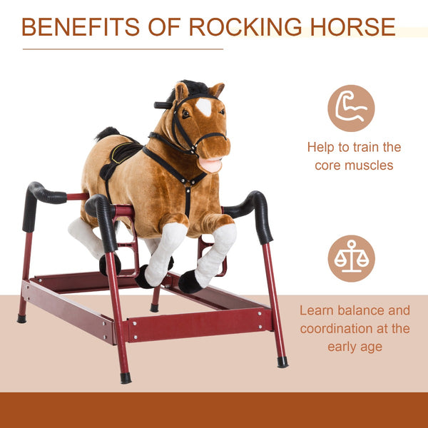 English Elm Kids Plush Rocking Horse with Sound Effects Spring Suspension and Padded Saddle Seat T3971P383500
