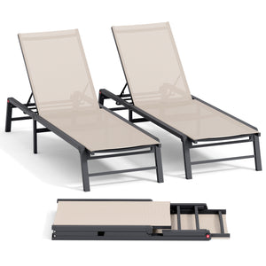 English Elm Assemble-free Outdoor Aluminum Chaise Loungers Stackable Textilene Poolside Set of 2 Beige W5756P485183
