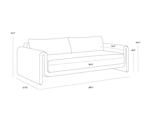 Sunpan TIBI Sofa - Elegant Natural Curved Design in Louis Cream for Outdoor and Indoor Relaxation Spaces 111861V