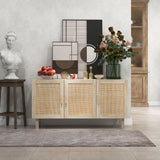 Homcom Sideboard Buffet Cabinet with 3 Rattan Doors, Adjustable Shelves, Natural Finish