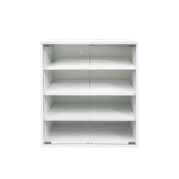 English Elm Shoe Display Case with RGB LED Remote, Tempered Glass Stackable Organizer for Sneakers Showcase White W331P242611