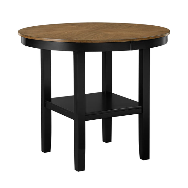 English Elm 5pc Round Counter Height Dining Set Acacia Wood Pedestal Table with Built-in Shelf B011P427921