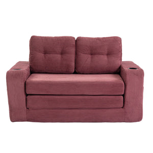English Elm Convertible Floor Sofa Bed with Memory Foam and Ribbed Corduroy for Small Spaces Wine Red W395P438031