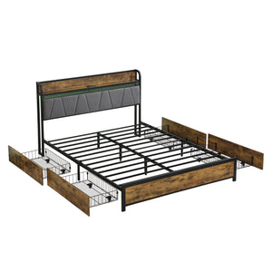 English Elm Full Platform Storage Bed with Led Lighting Charging Station and Four Underbed Drawers W2297P218120