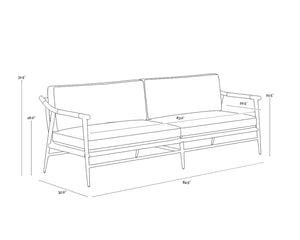 Sunpan MEADOW Sofa - Stylish Mid-Century Modern in Vault Fog with Durable Performance Fabric & Oak Armrests 110822