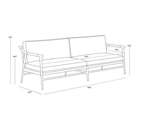 Sunpan MEADOW Sofa - Stylish Mid-Century Modern in Vault Fog with Durable Performance Fabric & Oak Armrests 110822