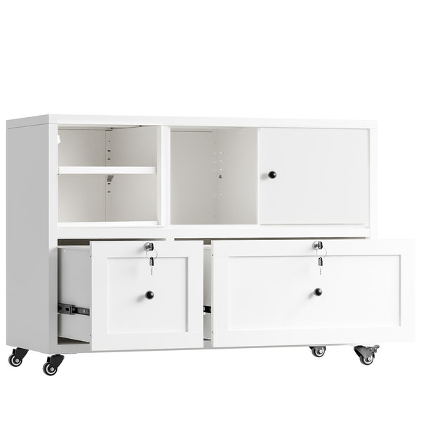 English Elm 28"h White Steel Rolling File Cabinet Locking Drawers Quiet Slides Home Office T2398P465996