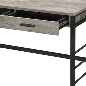 English Elm Disho Light Weathered Oak Writing Desk with USB Ports, 2 Drawers, Black Metal Ladder Base, Industrial Charm B2726P255313