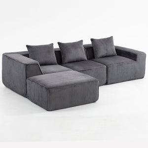 English Elm Modular Corduroy Sectional with Deep Foam Seating Low Profile Living Room Couch W3326S00014