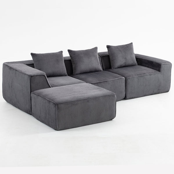 English Elm Modular Corduroy Sectional with Deep Foam Seating Low Profile Living Room Couch W3326S00014