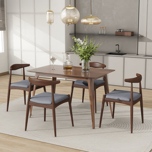 English Elm [video] 5-piece Mid-century Rubberwood Dining Set with Upholstered Chairs for Family Meals Light Gray,Walnut N759S002011D